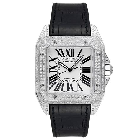 cartier santos 100 large diamond set white dial w20073x8|santos 100 cartier price.